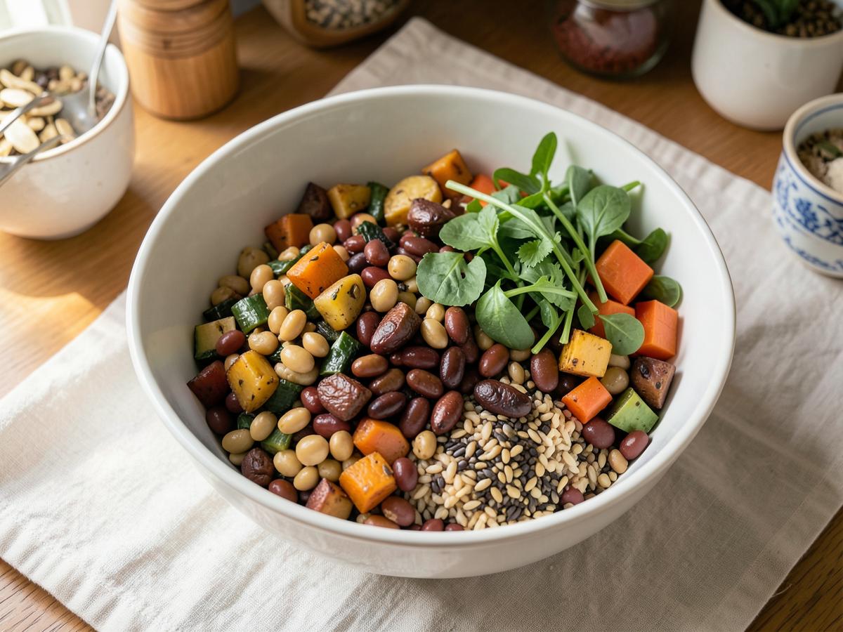 Preparo: Bowl de feijões e legumes assados